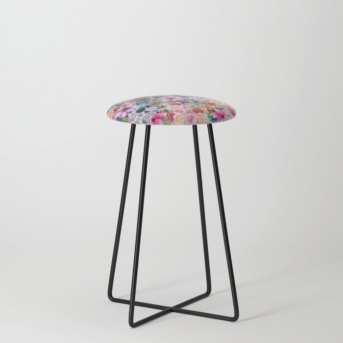 Cute Butterflies pattern with colorful flowers  Counter Stool