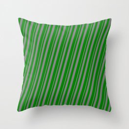 [ Thumbnail: Grey & Green Colored Stripes/Lines Pattern Throw Pillow ]