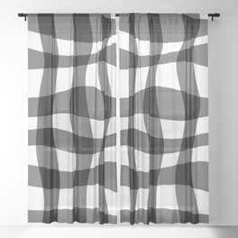 Warped Checkered Gingham Pattern (black/white) Sheer Curtain