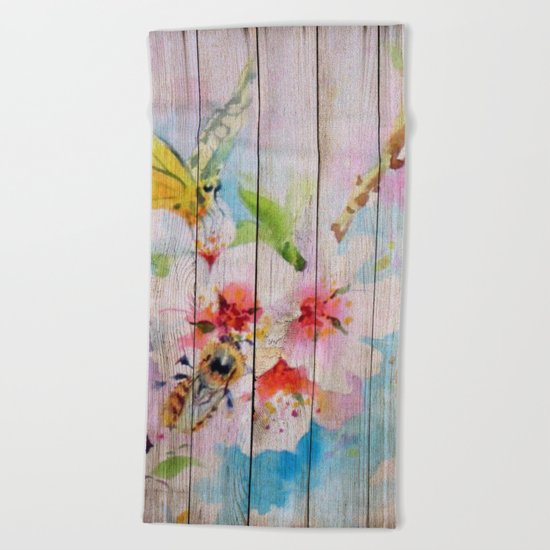 Spring on Wood 01 Beach Towel