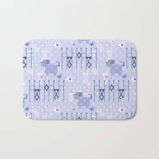 Blue pattern with puppy . Bath Mat