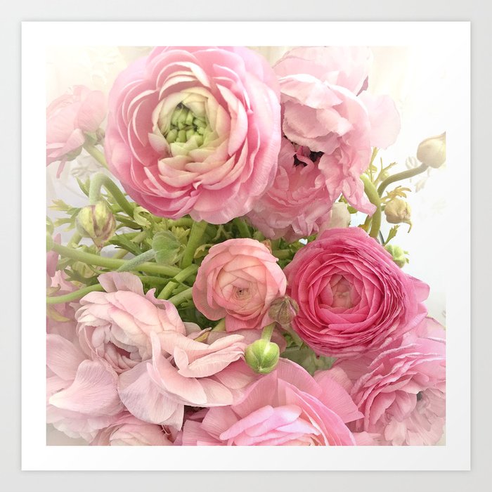 Shabby Chic Cottage Ranunculus Peonies Roses Floral Print & Home Decor Art Print