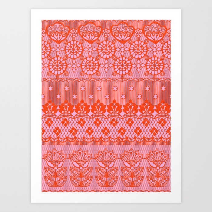 Lace Romance Valentine Scarlet Pink Art Print