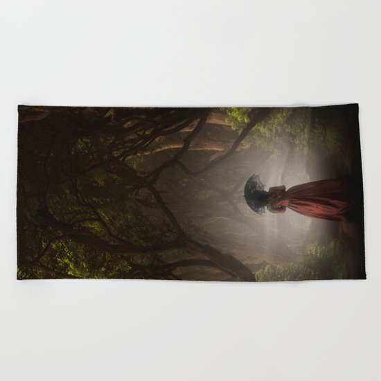 Satin red dress Beach Towel