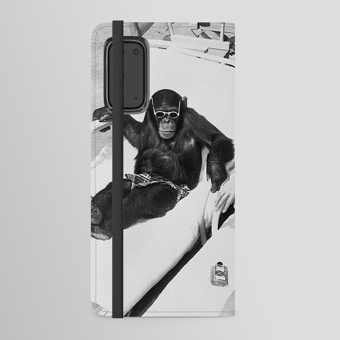 Lady and Chimp Sunbathing, Black and White, Vintage Art Android Wallet Case