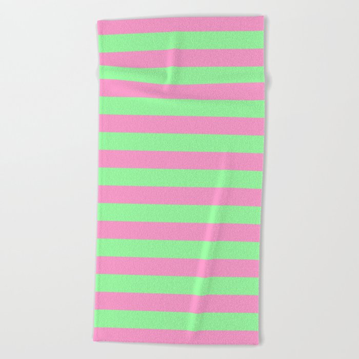 Pink & Green Stripes Beach Towel