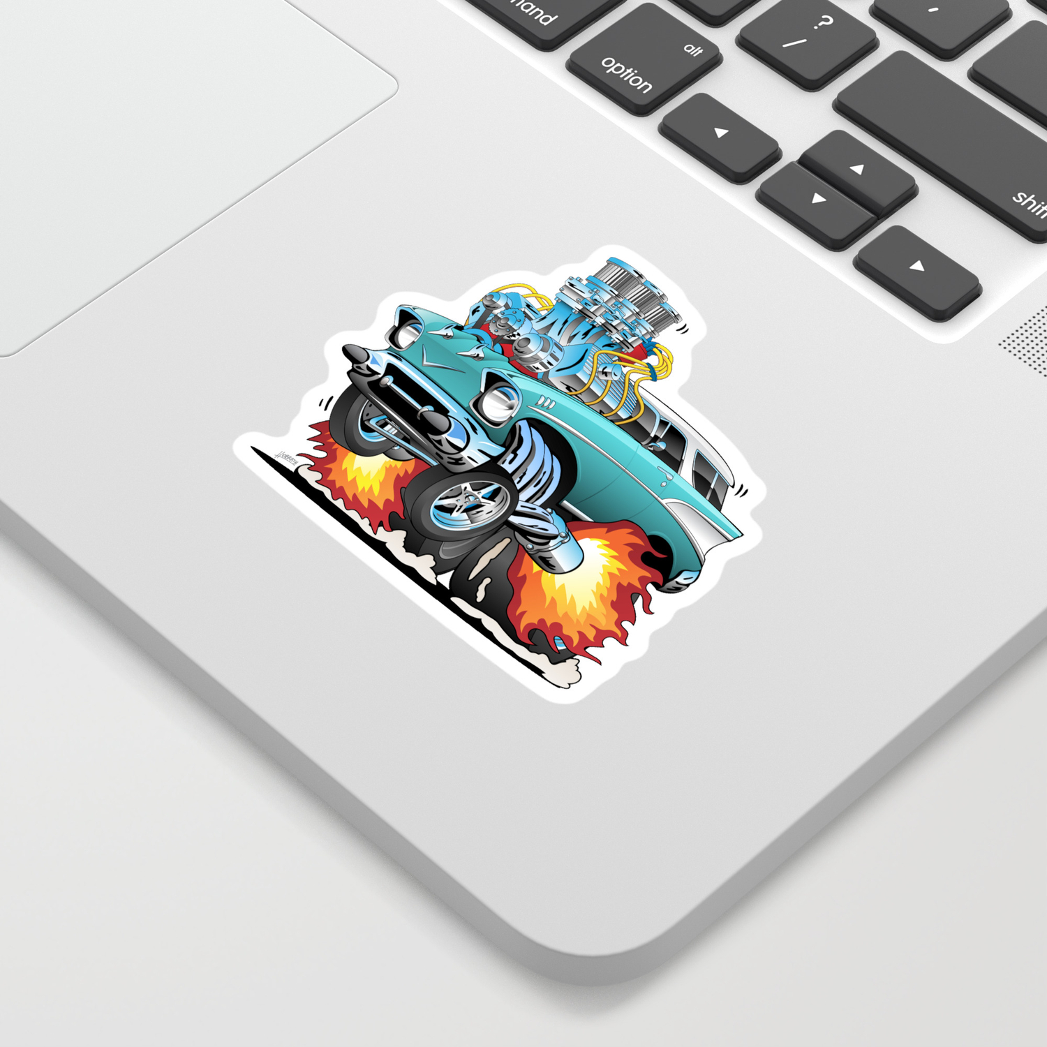 Classic Fifties Hot Rod Muscle Car Cartoon Sticker By Hobrath