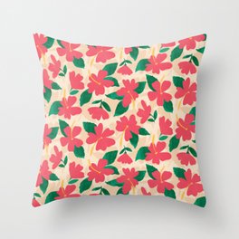 Summer Hibiscus Red Throw Pillow