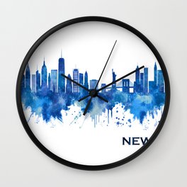 New York City New York Skyline Blue Wall Clock