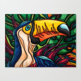 Toucan with yellow beak, on abstract jungle background Canvas Print