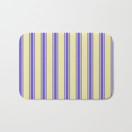 [ Thumbnail: Pale Goldenrod and Slate Blue Colored Striped/Lined Pattern Bath Mat ]