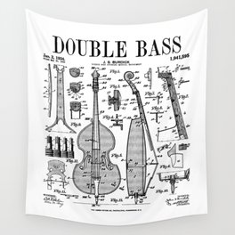 Double Bass Player Bassist Musical Instrument Vintage Patent Wall Tapestry