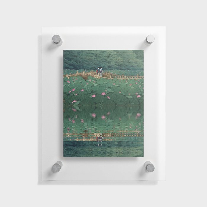 The lily pond at Benten Shrine in Shiba, Japan floral Japanese landscape painting by Kawase Hasui Floating Acrylic Print