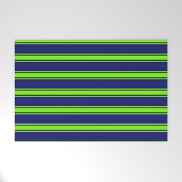 [ Thumbnail: Midnight Blue and Green Colored Lines Pattern Welcome Mat ]