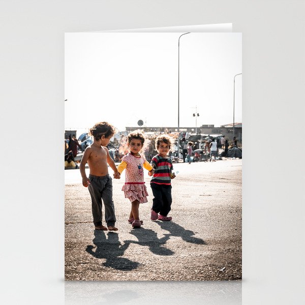 Three little girls fleeing their homeland | Documentary photography art print Stationery Cards
