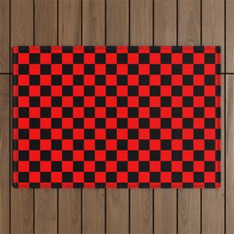 Scarlet and Black Checkerboard Outdoor Rug