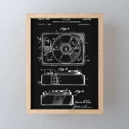 Turntable Patent - White on Black Framed Mini Art Print