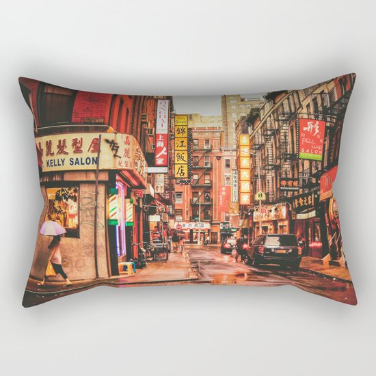 New York City Rain in Chinatown Rectangular Pillow