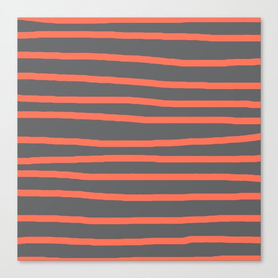 Simply Drawn Stripes Deep Coral on Storm Gray Canvas Print