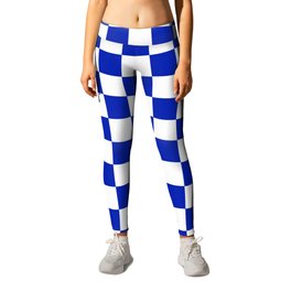 Blue and White Racing Checks Geometric  Leggings | Pop Art, Classic, Birthday, Digital, Repeatpattern, Country, Cobaltblue, Graphicdesign, Checkers, Geometric 