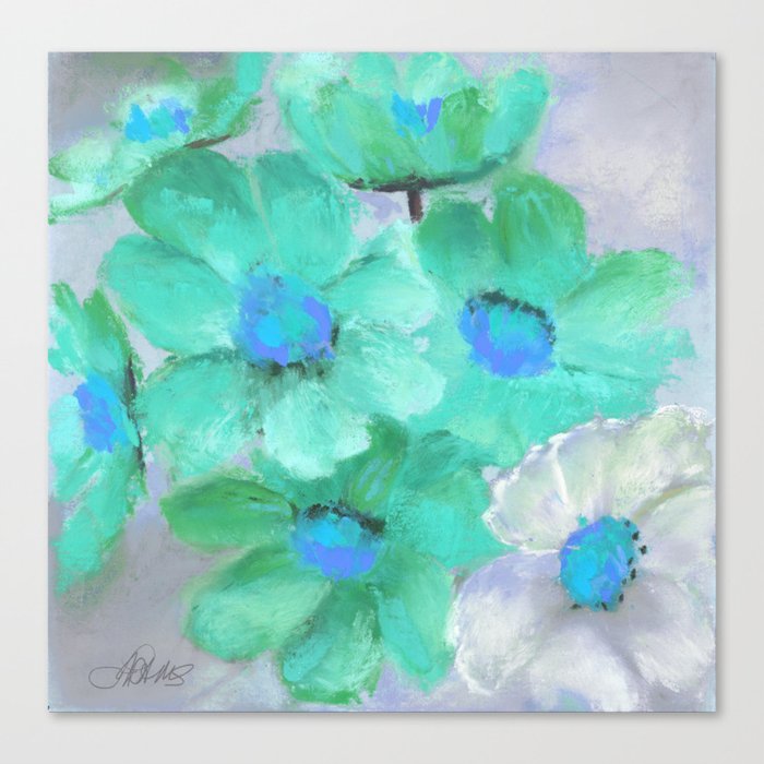 Paper Flowers in Teal and Green Canvas Print