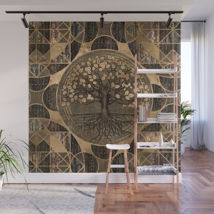 Tree of life - Yggdrasil - Wood and Gold Wall Mural by ...