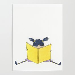 Little Girl Reading Poster | Children, Leggings, Book, Painting, Ink, Watercolour, Child, Stripes, Read, Girl 