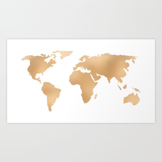 World Map Copper Bronze Gold Metallic Art Print
