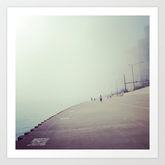 Lake Shore Path in Fog Art Print