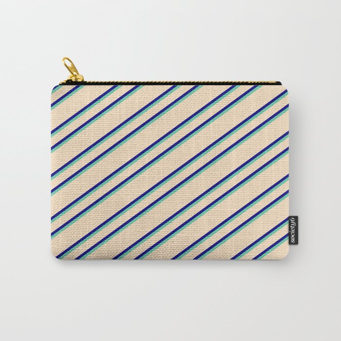 Bisque, Blue, and Aquamarine Colored Lines Pattern Carry-All Pouch