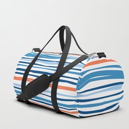 Modern Abstract Ocean Wave Stripes in Classic Blues and Orange Duffle Bag