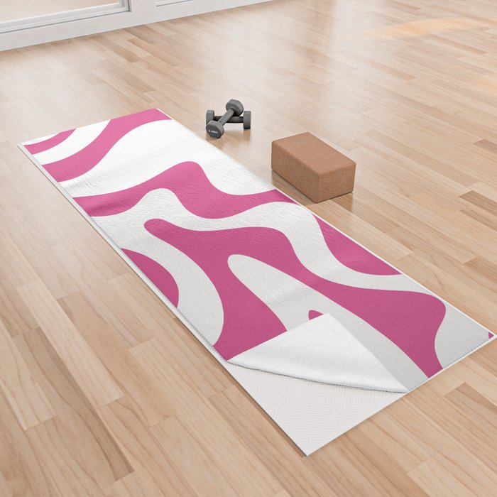 Retro Liquid Swirl Abstract Pattern in Preppy Hot Pink Yoga Towel