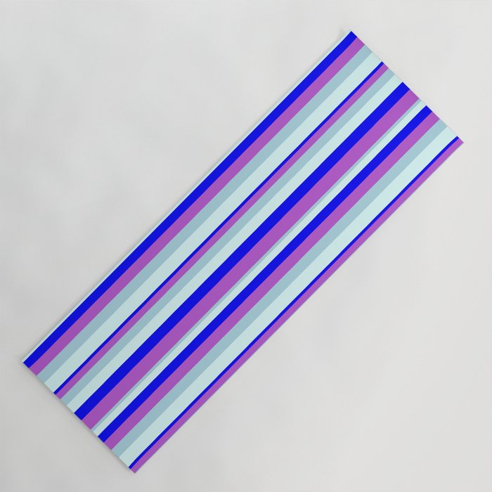 Blue, Orchid, Light Blue & Light Cyan Colored Pattern of Stripes Yoga Mat