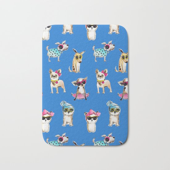 funny dogs with glasses watercolor illustration Bath Mat
