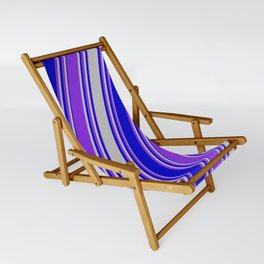 [ Thumbnail: Grey, Blue & Purple Colored Stripes Pattern Sling Chair ]