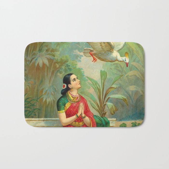 Damayanti and the Swan by Raja Ravi Varma Bath Mat
