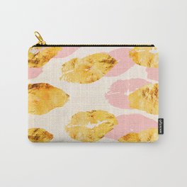 Gold Glam & Lollipop Pink Lip Kiss Pattern Carry-All Pouch
