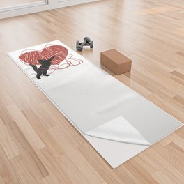 Black cat unravelling heart Yoga Towel