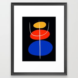 Abstract black minimal art with red yellow and blue Framed Art Print