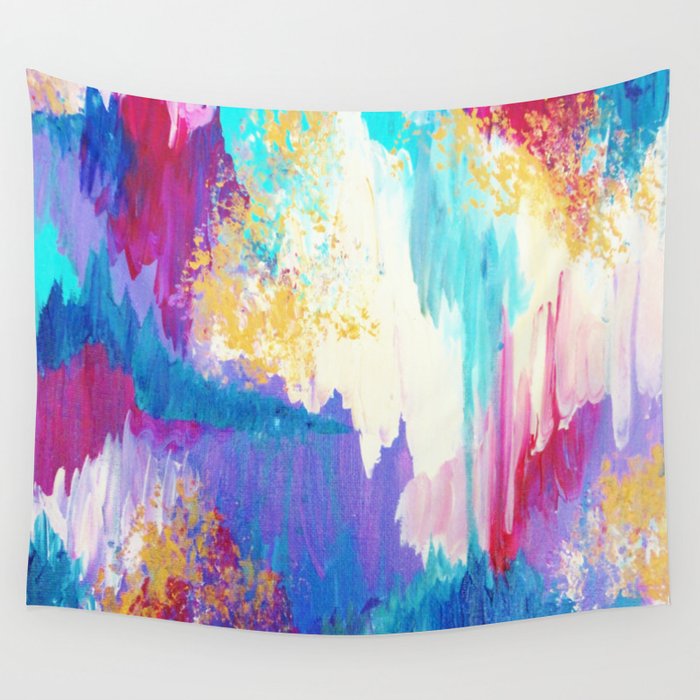 WELCOME TO UTOPIA Bold Rainbow Multicolor Abstract Painting Forest Nature  Whimsical Fantasy Fine Art Throw Blanket by EbiEmporium