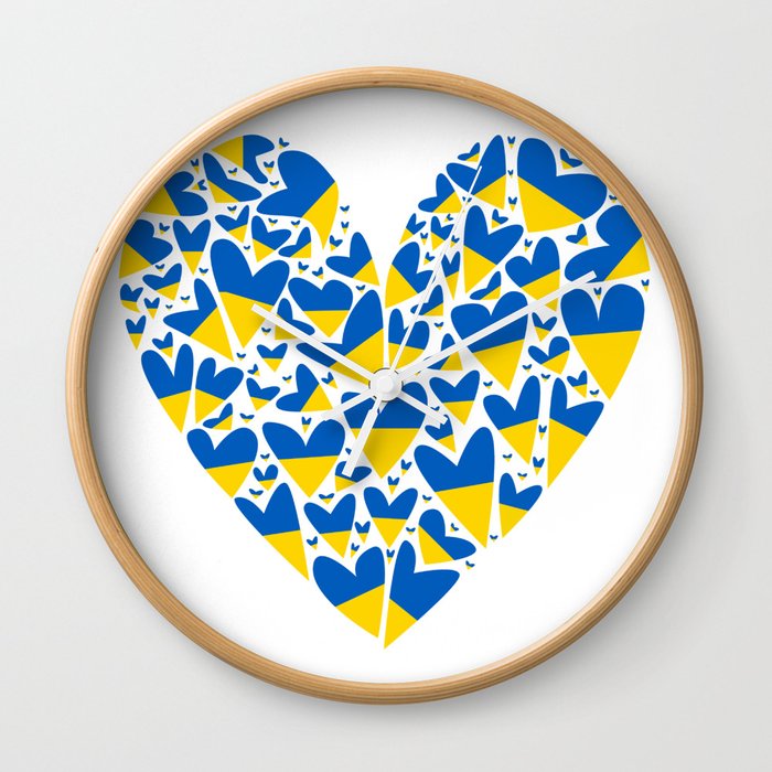 Ukraine Flag in Hearts Wall Clock