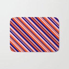 [ Thumbnail: Blue, Pink, and Red Colored Lines/Stripes Pattern Bath Mat ]