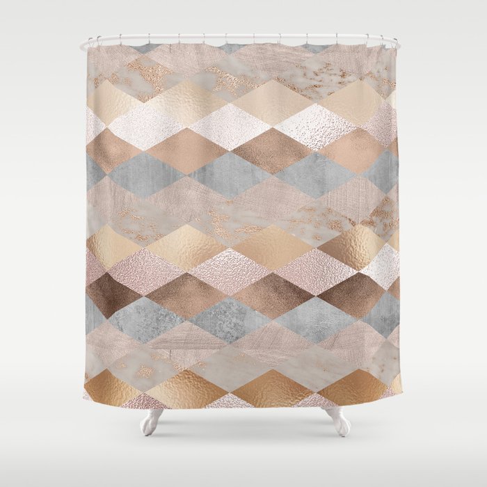 Copper and Blush Rose Gold Marble Argyle Shower Curtain