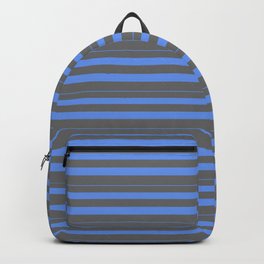 [ Thumbnail: Cornflower Blue and Dim Grey Colored Stripes Pattern Backpack ]
