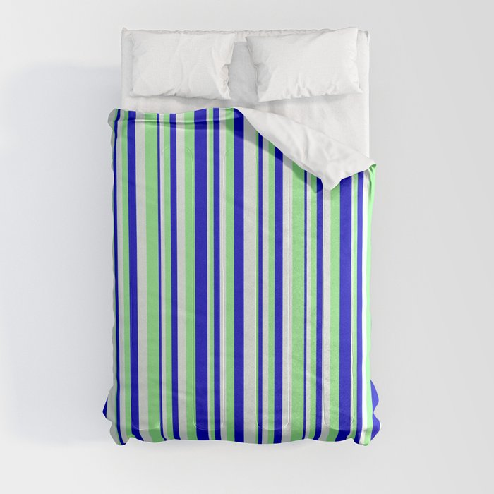 Mint Cream, Green, and Blue Colored Pattern of Stripes Comforter