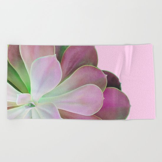 Acid Green and Pink Echeveria Beach Towel