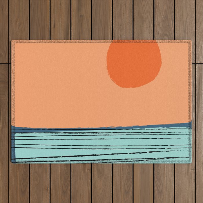 Shore - Orange Minimalistic Colorful Sunset Art Design Pattern  Outdoor Rug