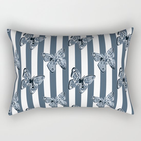 Blue butterflies on a striped background . Rectangular Pillow