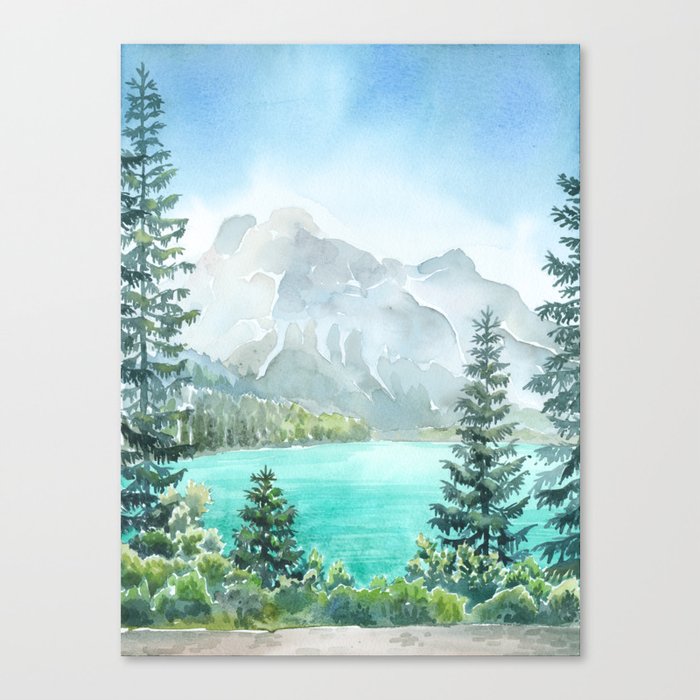 Emerald Lake Watercolor Canvas Print