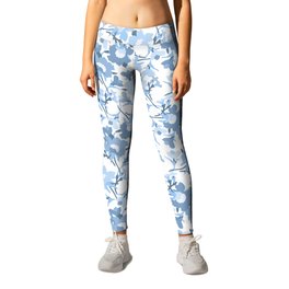 powder blue and white evening primrose flower meaning youth and renewal  Leggings